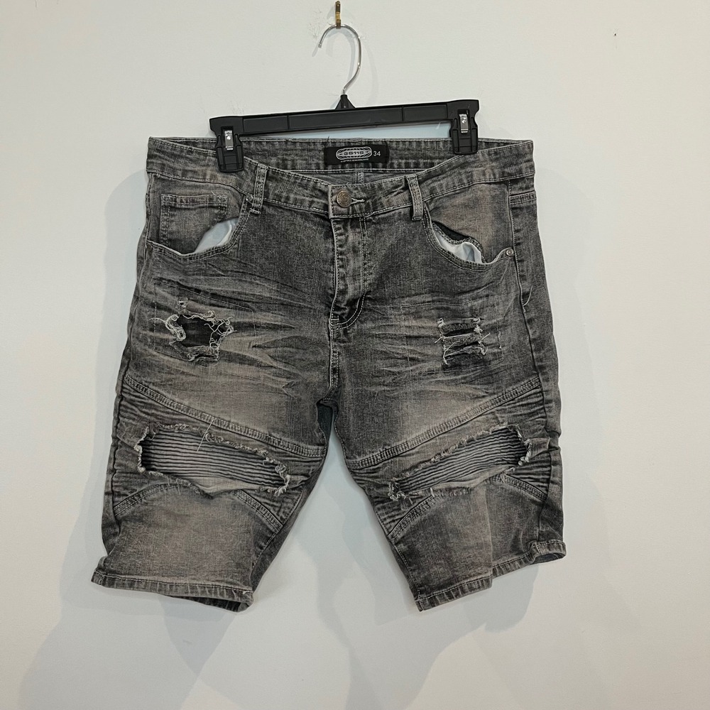 GS115 Hyper Force Denim Mens Gray Distressed Moto Shorts Size 34 Streetwear 111